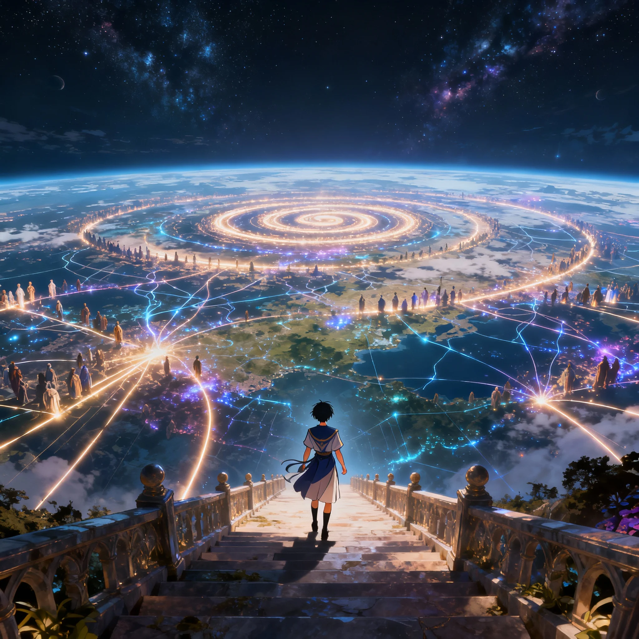 Elara, Starweave Guardian, fractal artwork with overlapping realities and fox-tail motifs