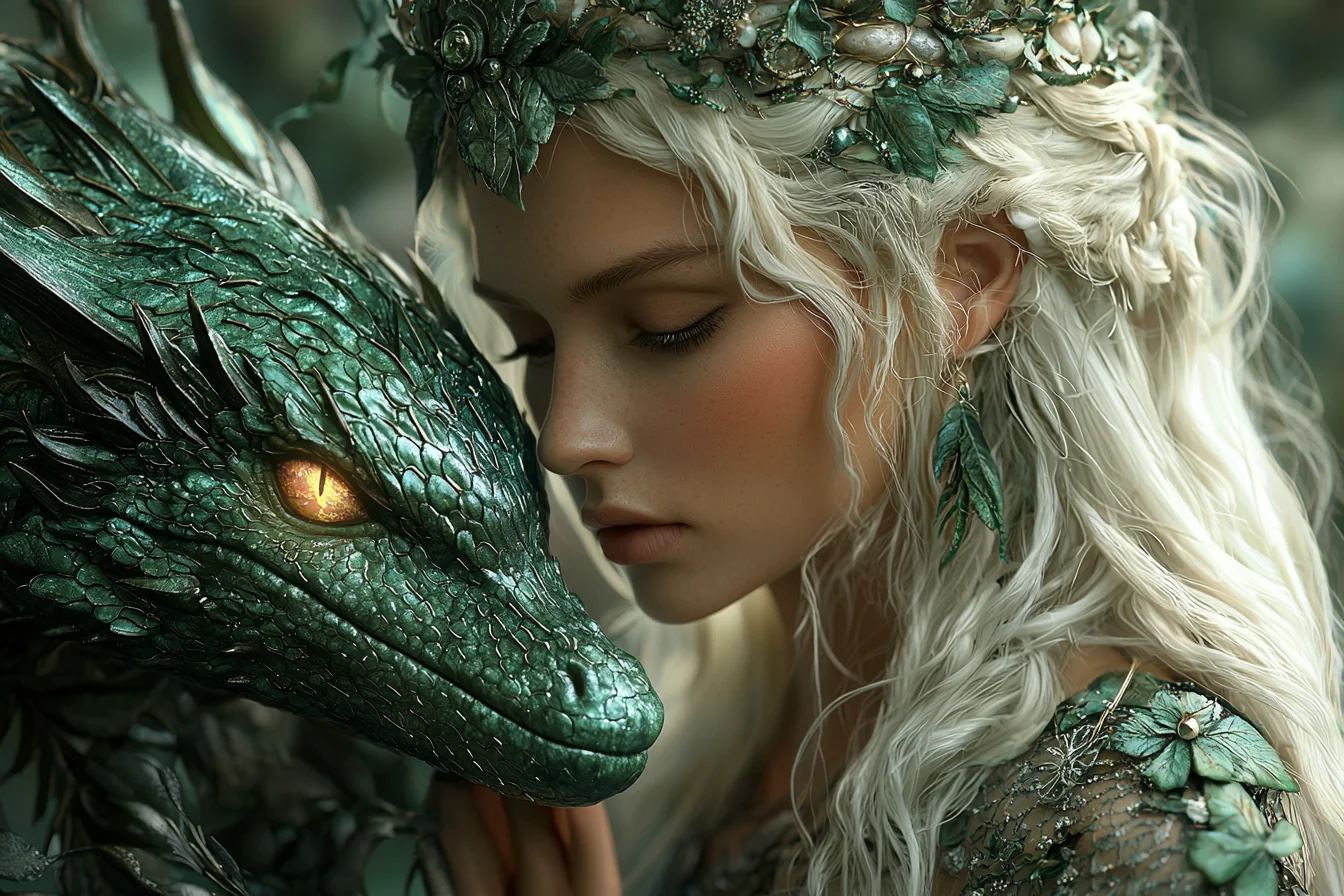 Leyla, Flow Guardian, water-fire artwork depicting swirling currents and ember sparks