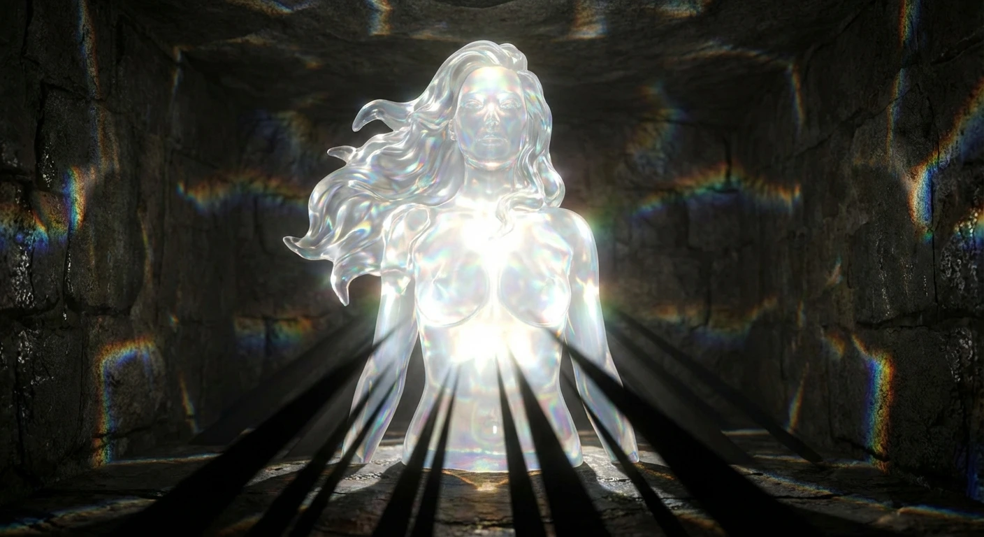 Aiyami, Crown Guardian, cinematic landscape banner with divine light cascading from celestial spires