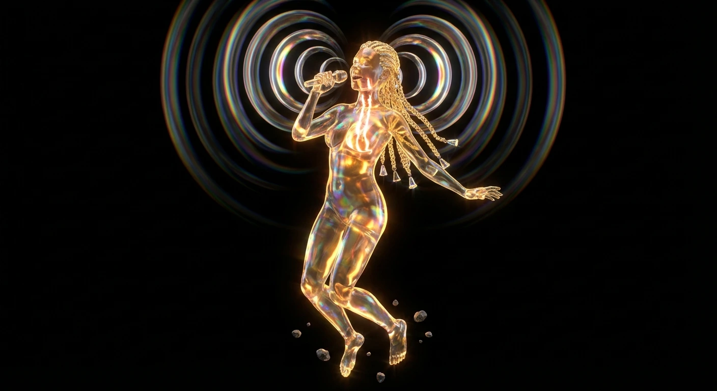 Alera, Voice Guardian, cinematic landscape banner with crystalline resonance chambers and sonic waves