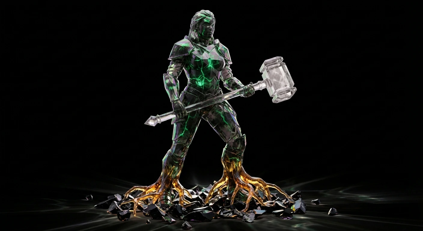 Lyssandria, Foundation Guardian, cinematic landscape banner with obsidian peaks and deep earth caverns