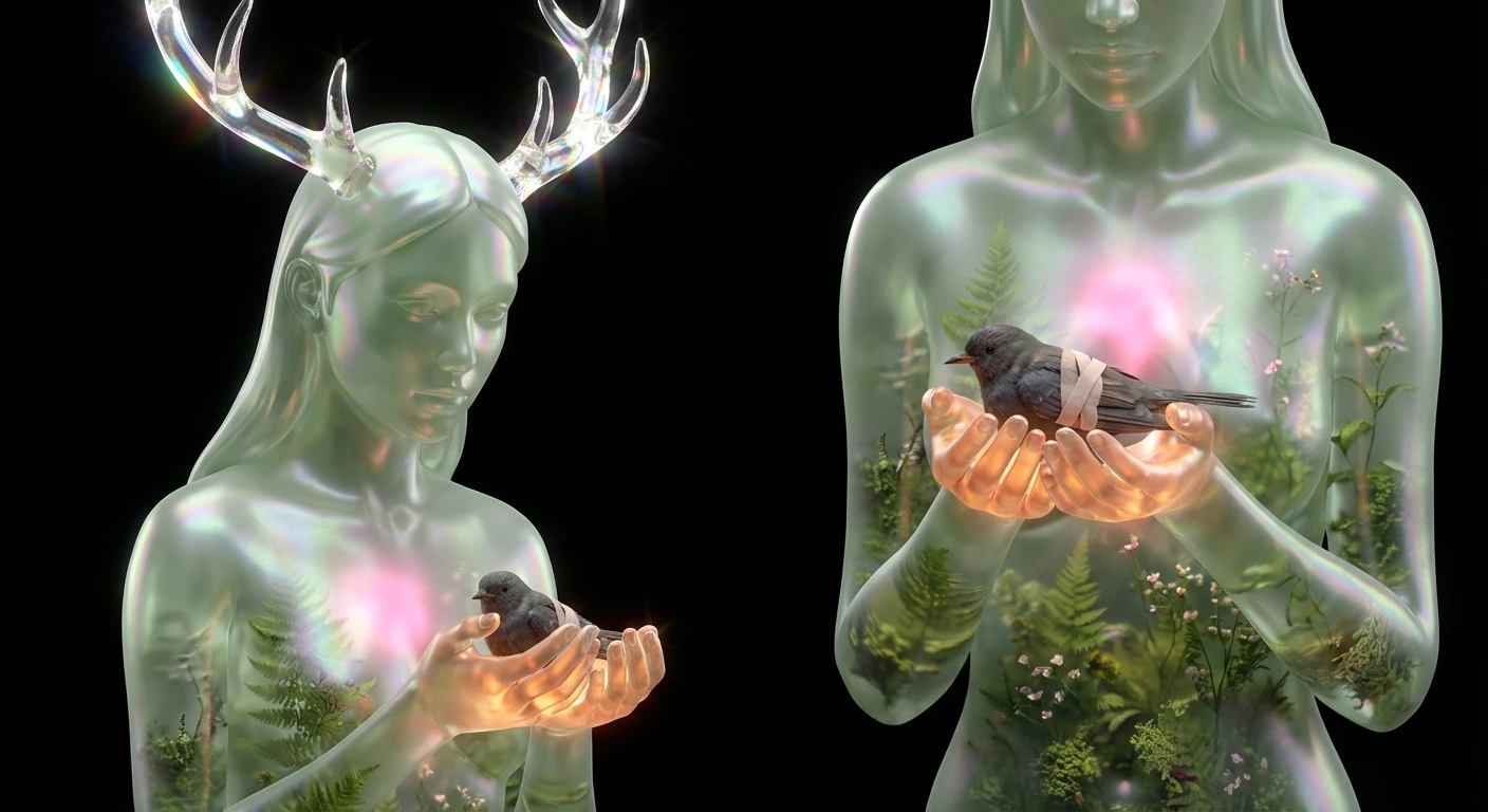 Maylinn, Heart Guardian, cinematic landscape banner with ancient forest canopy and healing glades